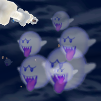 Squared, non-native screenshot of a cluster of Boo particle effects in Super Mario Galaxy