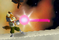 Fox uses his Blaster Shot move in Super Smash Bros.