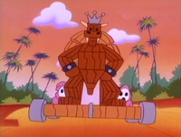 Two Shy Guys pushing the Trojan Koopa in The Super Mario Bros. Super Show! episode "The Trojan Koopa"