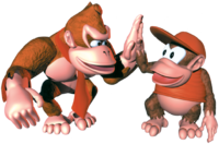 Donkey Kong and Diddy Kong high-five.
