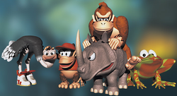 Donkey Kong and Diddy Kong with their Animal Friends