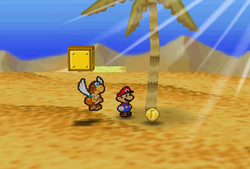 Mario finding a Coin in the scene F6 of Dry Dry Desert of Paper Mario.