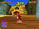 Diddy Kong races in Jungle Falls in Diddy Kong Racing DS.