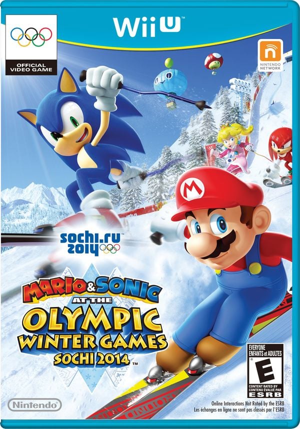 The front cover of Mario & Sonic at the Sochi 2014 Olympic Winter Games for Wii U.