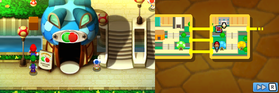 Mario and Luigi under a block holding a Mushroom Ball