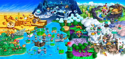 The Mushroom Kingdom's artwork from New Super Mario Bros. U.