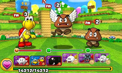 Screenshot of the boss battle in World 1-3, from Puzzle & Dragons: Super Mario Bros. Edition.