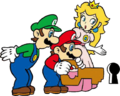 Mario using a Key with Luigi and Princess Toadstool