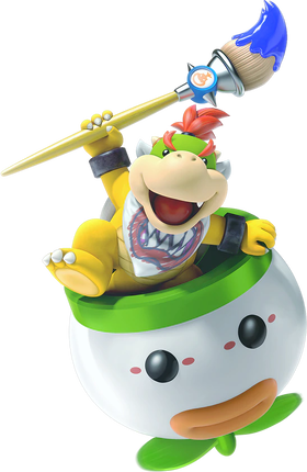 Bowser Jr. with his Junior Clown Car and magic brush