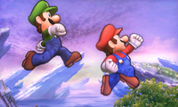 Screenshot of Mario and Luigi (who is Scuttling), from Super Smash Bros. for Nintendo 3DS.