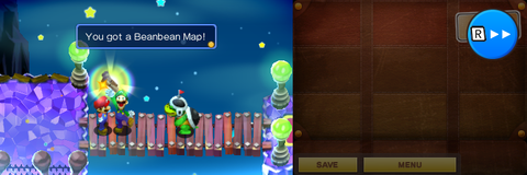 Luigi getting the Beanbean Map from a Border Bro in Stardust Fields of Mario & Luigi: Superstar Saga + Bowser's Minions.