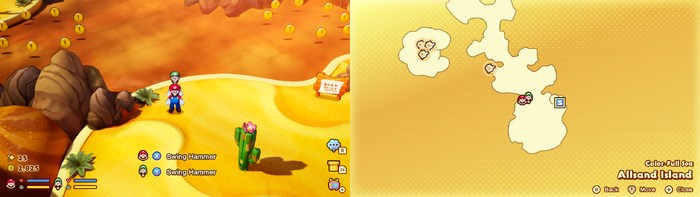 Mario and Luigi near 16 Coins on Allsand Island of Mario & Luigi: Brothership.