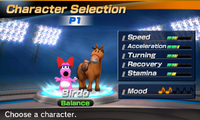 Birdo's stats in the horse racing portion of Mario Sports Superstars