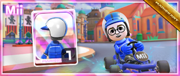 The Blue Mii Racing Suit from the Mii Racing Suit Shop in the Spring Tour in Mario Kart Tour