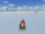 Baby Mario racing on the couse in the credits