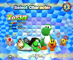 The character selection screen in Mario Kart Arcade GP