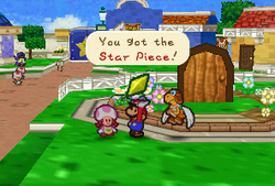 Mario getting a Star Piece from Minh T. in Paper Mario