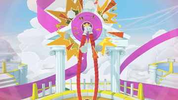 Mario using the 1,000-Fold Arms move on the Purple Streamer.