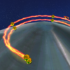 Squared screenshot of a red electric rail in Super Mario Galaxy.