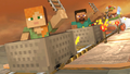 Steve and Alex riding minecarts