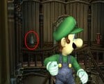 A screenshot of the Luigi's Mansion stage of Super Smash Bros. Brawl, featuring a blue vase that goes unused in the final game.
