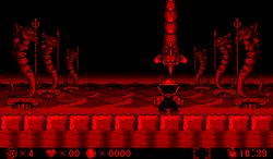 Screenshot of Sand Fish diving, from Virtual Boy Wario Land.