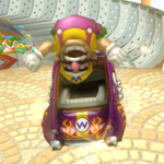 Wario performing a Trick in Mario Kart Wii