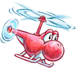 Artwork of Helicopter Yoshi from Yoshi's New Island.