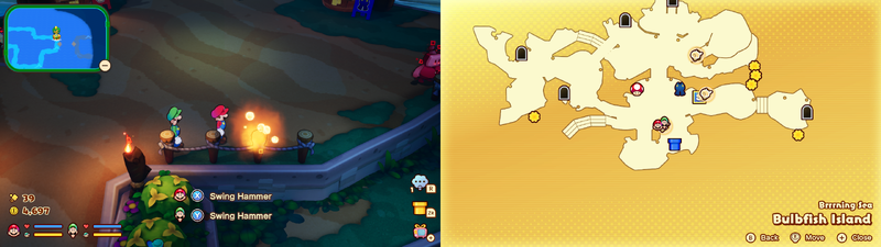 Mario and Luigi near a Sprite Bulb Nest on Bulbfish Island of Mario & Luigi: Brothership.