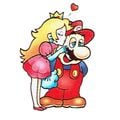 Princess Peach giving Mario a kiss