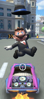 Mario (Black Suit) performing a trick.