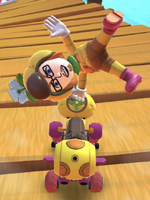 The Wiggler Mii Racing Suit performing a trick.