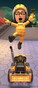 The Yellow Mii Racing Suit performing a trick.