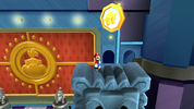 Mario in Bowser Jr.'s Fiery Flotilla near a Comet Medal.