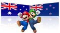 Mario and Luigi alongside the flags of Australia and New Zealand. Originally posted on the official Facebook page of Nintendo Australia and New Zealand.