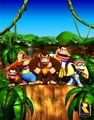 The main Kongs featured in the game Donkey Kong 64. From left to right: Diddy Kong, Lanky Kong, Donkey Kong, Chunky Kong, and Tiny Kong.