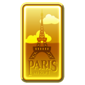 A gold badge in Mario Kart Tour that depicts the Eiffel Tower