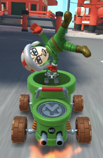 The Piranha Plant Mii Racing Suit performing a trick.