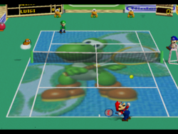 Yoshi court in the game Mario Tennis (Nintendo 64).