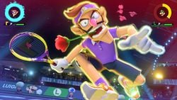 Waluigi performing his Special Shot, the Showtime
