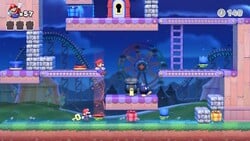 Screenshot of Merry Mini-Land Plus level 4-3+ from the Nintendo Switch version of Mario vs. Donkey Kong