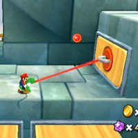 In-game screenshot of Yoshi pulling a handle in Super Mario Galaxy 2. Squared for the game's object table.