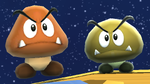 Data-rendered screenshot showing the size difference between a Goomba and a Mini Goomba in Super Mario Galaxy