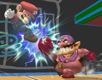 Wario-Man punching Mario SSBB.png