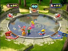 Gameplay of Mario Party 4 minigame Cheep Cheep Sweep.