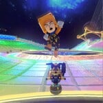 A Mii in the ? Block Mii Racing Suit performing a Jump Boost.