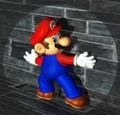 Mario creeping against the wall with a spotlight