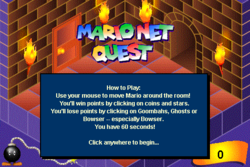 Title screen of the Adobe Shockwave game Mario Net Quest