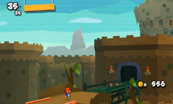 Screenshot of Goomba Fortress, from Paper Mario: Sticker Star