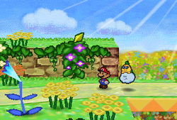 Mario finding a Star Piece in the northwestern area in Flower Fields in Paper Mario